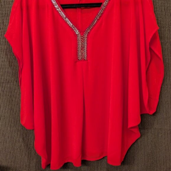 Poetry Womens Size L Short Sleeve Embellished Red Blouse - Picture 5 of 6